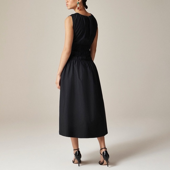 NWT!! J. CREW Hyacinth Dress Smocked Cotton Poplin Black Midi Pockets Poplin XSP - Picture 8 of 16